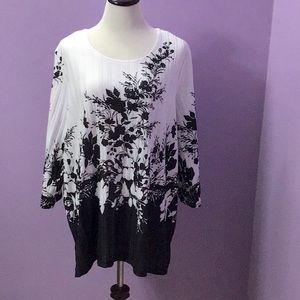 Women’s Plus ALLISON DALEY Rhinestones  Black and White Floral Print Top